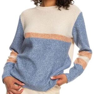 Roxy Colorblock Sweater - Blue, Cream, and Tan Crewneck